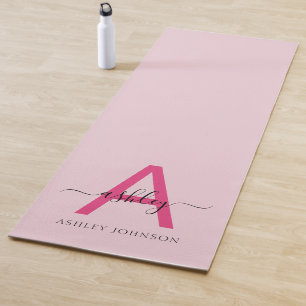 Esterilla De Yoga Guión moderno rosado caliente Monograma de chica Y