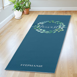 Esterilla De Yoga Guirnalda floral monograma azul marino