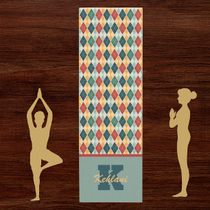 Esterilla De Yoga Harlequin Retro Red Gold Green Monograma Argyle