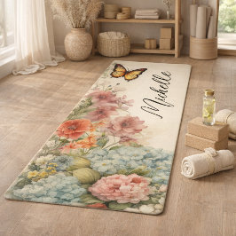 Esterilla De Yoga Hermosas flores de época y mariposa