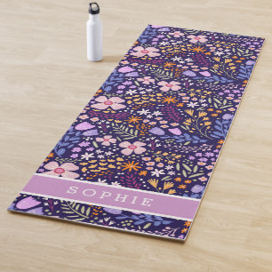 Esterilla De Yoga Hermoso estampado floral en acuarela con nombre pe