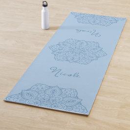 Esterilla De Yoga Hermoso mandala azul claro con nombre personalizad