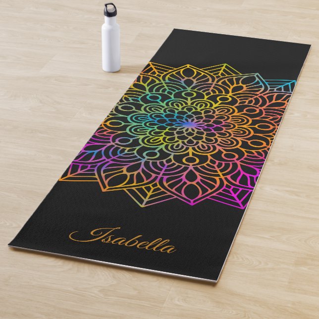 Esterilla De Yoga Hermoso patrón de mandala de arcoíris personalizab (In situ)