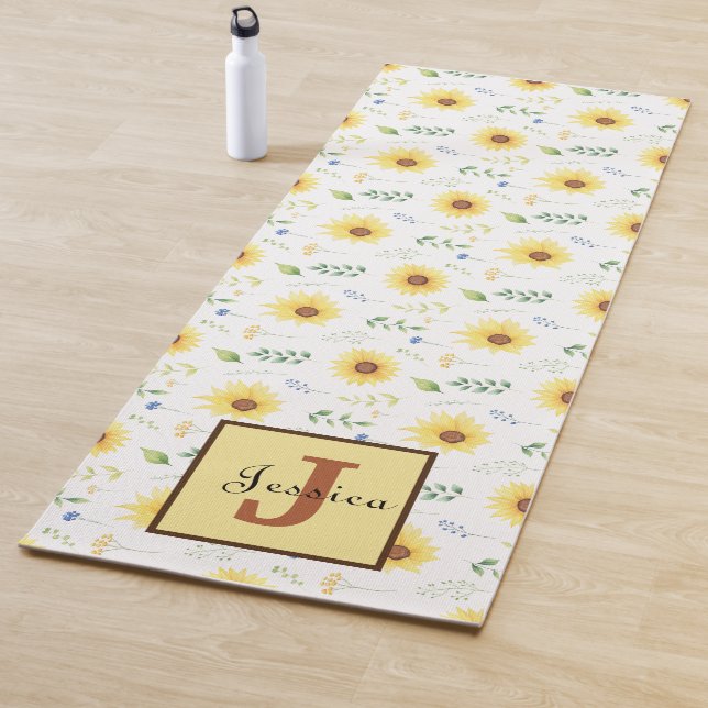 Esterilla De Yoga Hermoso Personalizado Monograma floral de girasol  (In situ)