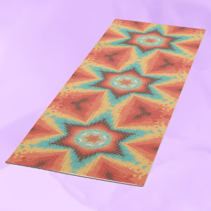 Esterilla De Yoga Hex Mandala Naranja azul y amarillo