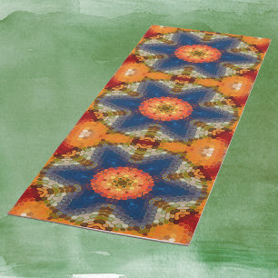 Esterilla De Yoga Hex Mandala Naranja azul y rojo