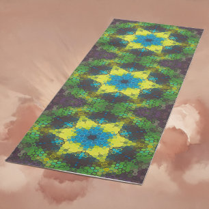 Esterilla De Yoga Hex Mandala Verde Amarillo y Azul