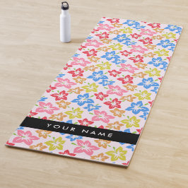 Esterilla De Yoga Hibiscus Colorido, Patrón De Flores, Tu Nombre