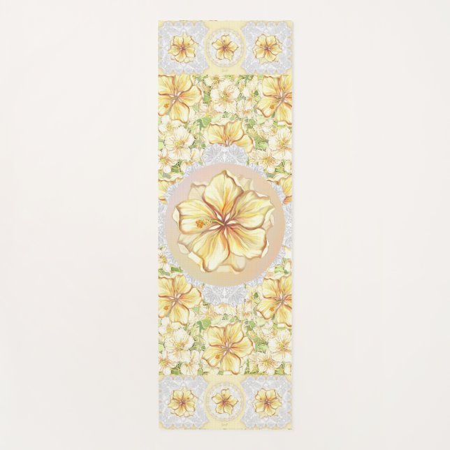 Esterilla De Yoga Hibiscus & lace YELLOW (Anverso)