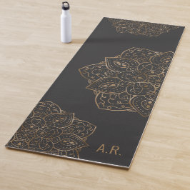 Esterilla De Yoga Hoja de Oro Falsa en Mandala Gris Oscuro con Inici