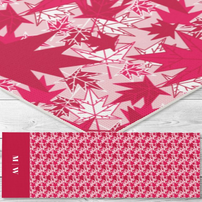 Esterilla De Yoga Hojas de arce-rojas en un fondo rosado (Maple Leaves-Red on a Pink Background Yoga Mat)