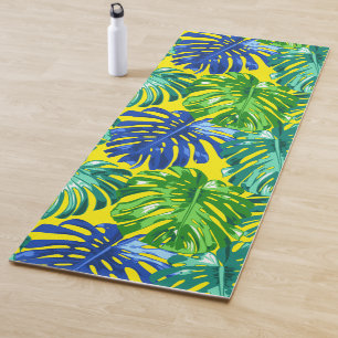 Esterilla De Yoga Hojas de la selva verde tropical azul amarillo Mon
