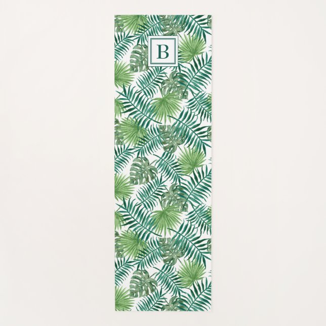 Esterilla De Yoga Hojas de Palma Tropical Patrón Monogramado (Anverso)