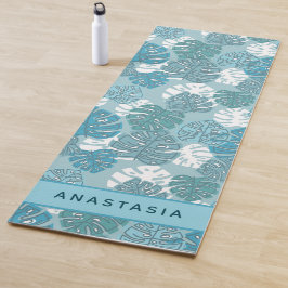 Esterilla De Yoga Hojas de palmera patrón tropical nombre personaliz