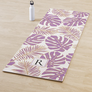 Esterilla De Yoga Hojas de púrpura y oro tropicales y monograma