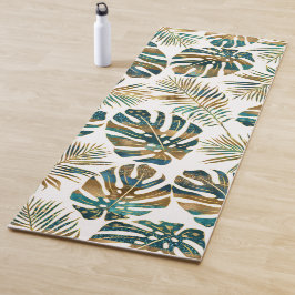 Esterilla De Yoga Hojas tropicales con estampado verde azulado y dor