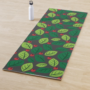 Esterilla De Yoga Hojas verdes, bayas rojas, patrón de hojas
