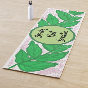 Esterilla De Yoga Hojas Verdes Rosadas Estirar Descansar Respirar