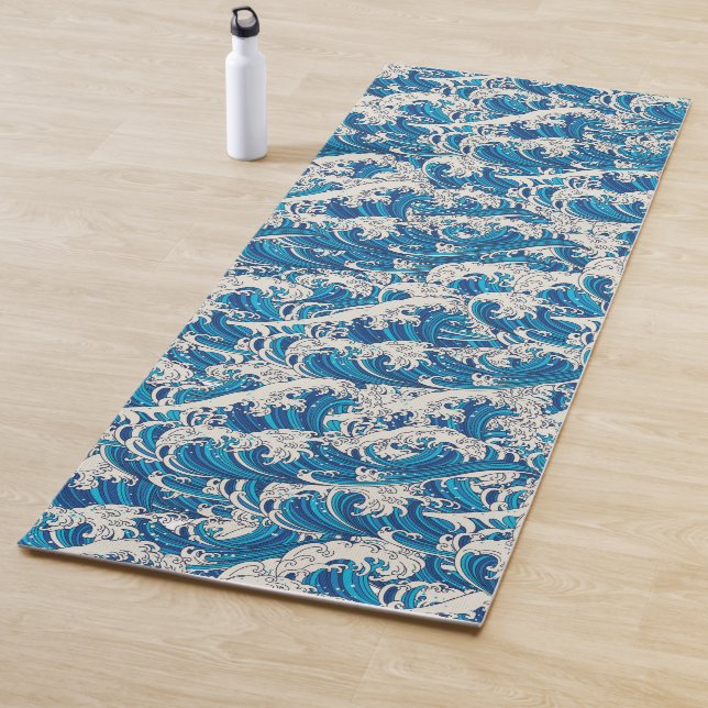 Esterilla De Yoga Hokusai Great Wave Pattern Océano Azul Náutico (In situ)
