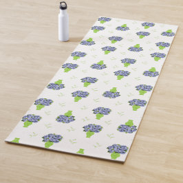 Esterilla De Yoga Hortensia Azul en Patrón Floral de Jarrón Verde