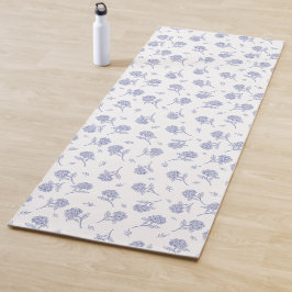 Esterilla De Yoga Hortensia Botánica Azul y Blanco Patrón Toile