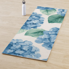 Esterilla De Yoga Hortensias Azules Floral Acuarela Botánica Flores