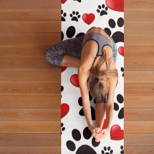 Esterilla De Yoga Huellas de patas de perro y corazones coloridos co
