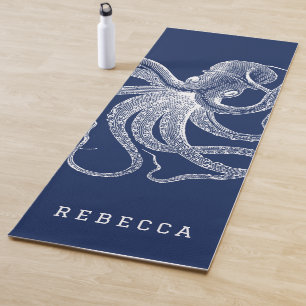 Esterilla De Yoga Ilustracion De Octopus Blanco Sobre El Azul De La