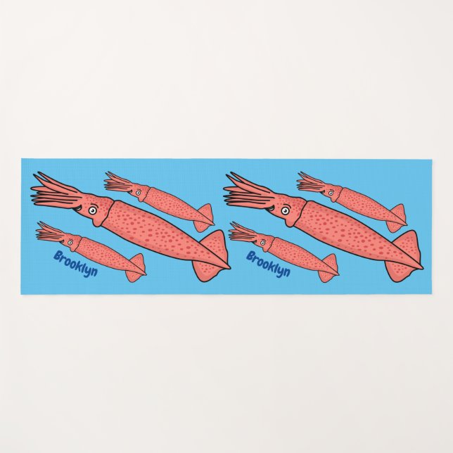 Esterilla De Yoga Ilustracion personalizado de calamar rosa feliz (Anverso (horizontal))