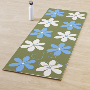 ESTERILLA DE YOGA INICIALES DE SCRIPT DE FLORES AZULES Y BLANCOS GRA