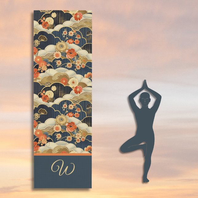 Esterilla De Yoga Japanese Style Retro Teal Floral and Clouds Print (Subido por el creador)