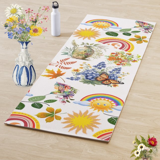Esterilla De Yoga Jardín de primavera mariposa Arcoiris Sunshine Gre (Spring Garden Butterfly Rainbow Sunshine Greenery Yoga Mat)