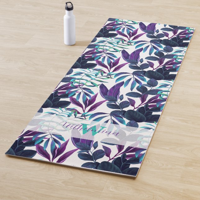Esterilla De Yoga Jungle Leaves Green Blue Purple Personalized (In situ)