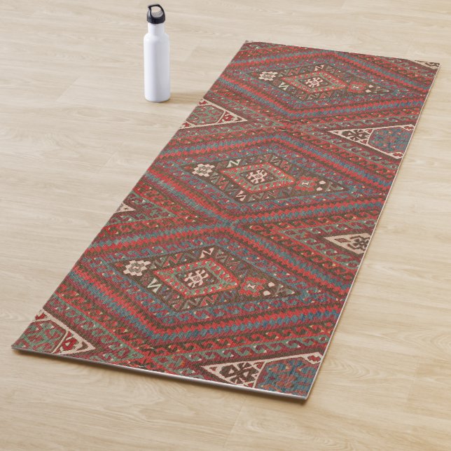 Esterilla De Yoga Kilim kurdo marrón oscuro oriental antiguo (In situ)