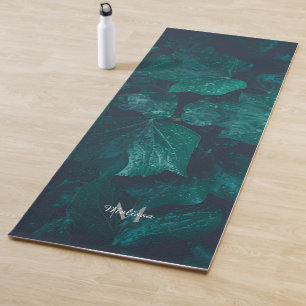 Esterilla De Yoga La hiedra verde esmeralda oscura hojas gotas de ag