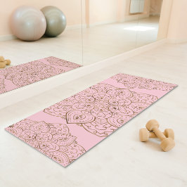 Esterilla De Yoga Lámina de oro falsa sobre mandala decorativa rosa 