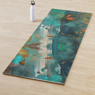 Esterilla De Yoga Las hojas de otoño pintan Verde azulado Rust Gold