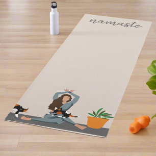 Esterilla De Yoga Las Mujeres Ejercen Con Gatos Al Namaste Meditació