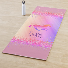 Esterilla De Yoga Lavanda Purpurinoso y unicornio rosa personalizado