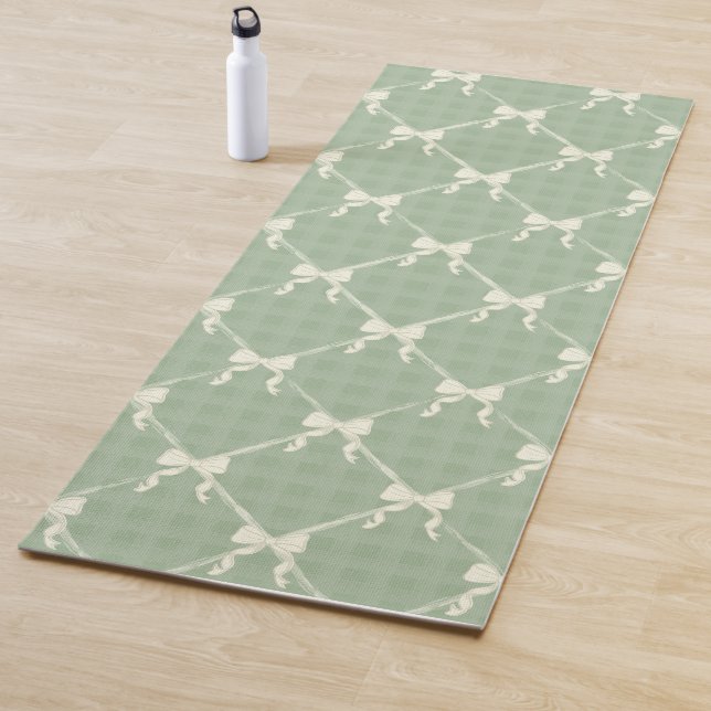 Esterilla De Yoga Lazos Coquette Estampado de Gingham Crema Verde Sa (In situ)