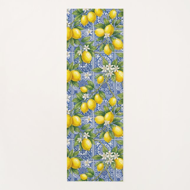 Esterilla De Yoga Lemon Blue French Country Watercolor Tile (Anverso)