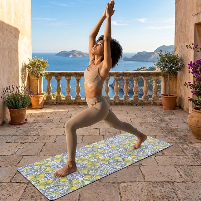 Esterilla De Yoga Lemon Citrus Blue Mediterranean Tile Pattern (Lemon Citrus Blue Mediterranean Tile Pattern Yoga Mat)