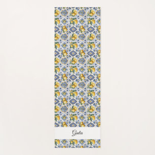 Esterilla De Yoga Lemones de azulejos azules de Amalfi