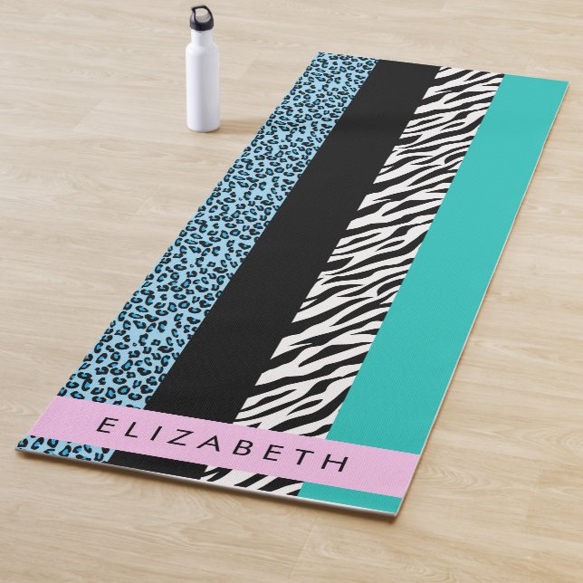 Esterilla De Yoga Leopard Print, Zebra Print, Blue, Your Name (In situ)