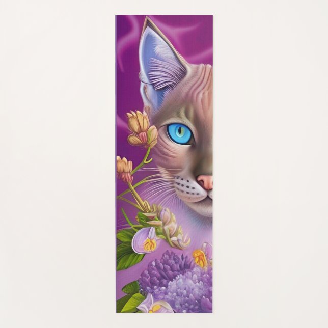 Esterilla De Yoga Lilac Lynx señala gato siamés en violeta (Anverso)