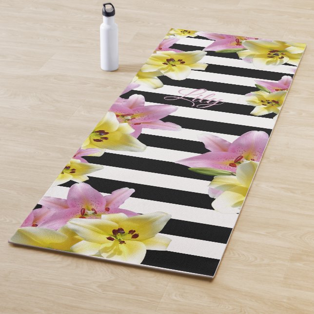 Esterilla De Yoga Lilies Striped Pattern Add Name or Initials Floral (In situ)