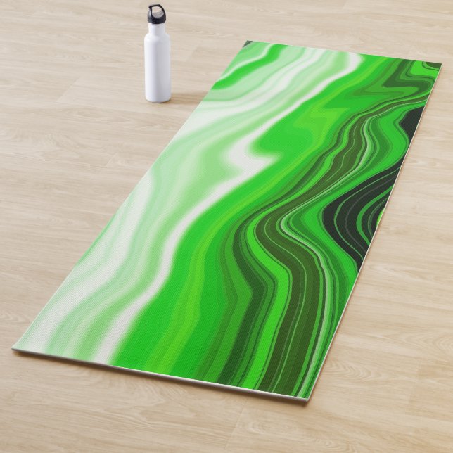 Esterilla De Yoga Lime Green y Black Marble Fluid Art (In situ)
