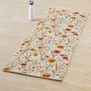 Esterilla De Yoga Lindo patrón floral boho minimalista naranja marró