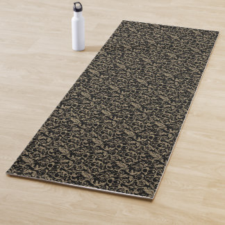 Esterilla De Yoga Lindo patrón floral vintage negro marrón
