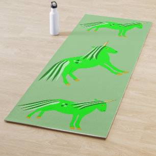 Esterilla De Yoga Lindo Unicornio Irlandés Verde y Dorado